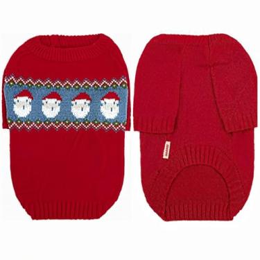 Imagem de Suéter Cat Recovery, macacão de gola redonda com estampa de Papai Noel para gatos, design vermelho aconchegante para cuidados pós-cirúrgicos