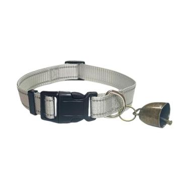 Imagem de MotiveTech Coleira para cabra com sino ajustável em metal, prática coleira refletora para cães, animais de pasto, ovelhas e outros animais, Cinza Claro