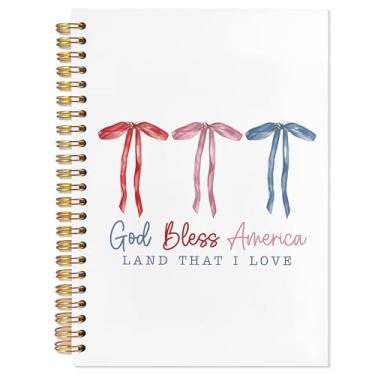 Imagem de YTRGI Caderno patriótico cristão God Bless America, caderno bíblico com laço vermelho rosa e azul para anotações, diário de oração para mulheres, caderno espiral religioso 14 x 21 cm