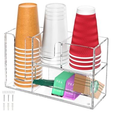Imagem de Kucle Organizador de estação de café de 2 camadas para bancada, 4 compartimentos de acrílico transparente para copo e tampa de armazenamento de condimentos de chá, organizador de café vertical