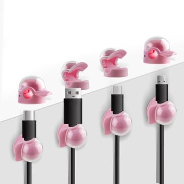 Imagem de Pacote com 8 organizadores de cabos, clipes de gerenciamento de cabos para mesa, suporte de fio adesivo para cabos de carregamento, clipes de cabo com mola para carregador de telefone, computador