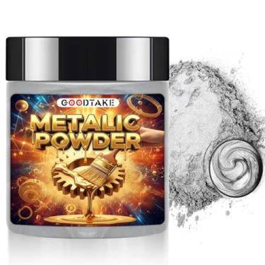 Imagem de GOODTAKE Pigmento metálico em pó para resina epóxi, pó metálico prateado, corante metálico de mica fina para artes de pintura, argila de polímero, bandeja, bancadas (prata, 113 g)