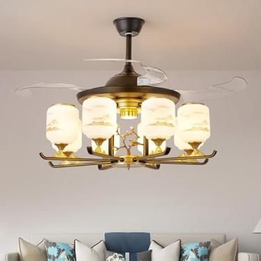 Imagem de Ventilador de teto moderno e discreto com LED, luxuoso para sala de estar, restaurante, quarto, escritório, casa de campo ou hotel, com controle remoto (E 8 lâmpadas, 1 unidade)