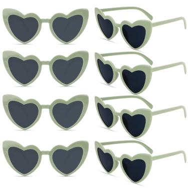 Imagem de AMCAMI 8 pares de óculos de sol de despedida de solteira em forma de coração, decorações de festa, presentes de dama de honra, mulheres, meninas, Verde sálvia, Medium