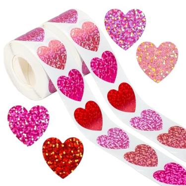 Imagem de Whaline 1000 Pcs Valentine's Day Heart Stickers Laser Seal Stickers Mini Colorful Love Heart Waterproof Self-Adhesive Decals for Wedding Anniversary Envelope Journal Decor, 2 Rolls