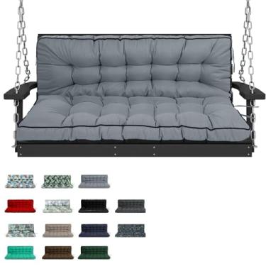 Imagem de Almofadas de substituição de balanço com encosto, 2 ou 3 lugares à prova d'água, antiderrapante, almofada de banco para ambientes internos/externos para móveis de jardim (cinza claro, 101,6 x 179,8 cm
