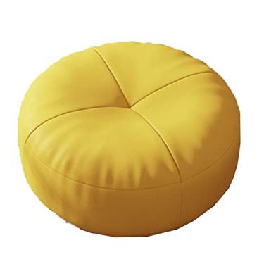 Imagem de ZABEES Banqueta de couro para descanso para os pés pequena banqueta redonda para futon almofada banco de entrada para troca de sapato banco baixo para sala de estar assento acolchoado