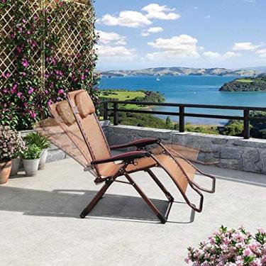 Imagem de Espreguiçadeira de jardim, espreguiçadeira, dobrável, poltrona, poltrona, reclinável, grande, varanda, dobrável, encosto dobrável, travesseiro de pescoço removível, assento largo (cor B), A