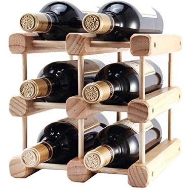 Imagem de Suporte de garrafa de vinho modular DIY com 6 garrafas de madeira para bancada de vinho prático para cozinha ou bar doméstico muito resistente — prático e compacto (tamanho: 23 * 26 * 28 cm)