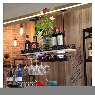 Imagem de Bar de cabeça para baixo, balcão de vinho, rack de talheres doméstico europeu retrô criativo de madeira maciça, gancho de ornamento, rack de vidro de vinho tinto (cor: preto, tamanho: 80 * 28 cm)