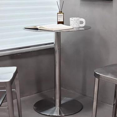 Imagem de Mesa redonda de bar de coquetel - base de metal, mesa de pub alta - mesa de jantar comercial - mesa lateral final para varanda, cozinha, sala de estar, pátio (uma cor 50 x 50 x 75 cm)