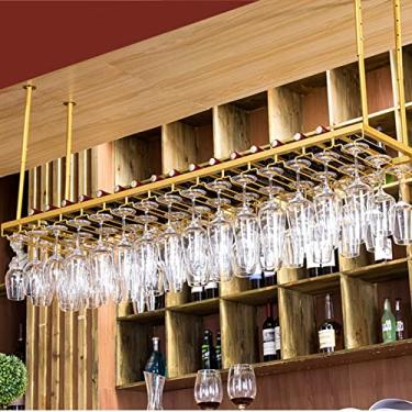 Imagem de Prateleira de armazenamento de taça de vidro para pendurar no teto, suporte de garrafa de vinho de metal | Prateleiras organizadoras de exibição de champanhe | para decoração de cozinha de bar