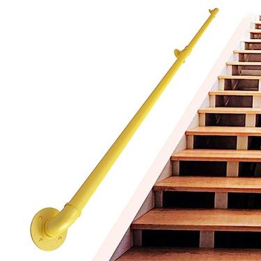 Imagem de Corrimão de escada - kit completo, corrimão de tubo amarelo industrial de escada com suporte de montagem na parede, casa contra a parede, grades internas e externas para idosos (tamanho: 600 m)