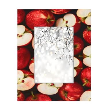 Imagem de Porta-retrato 12 x 17 cm, maçã, vermelho, realista, feito de madeira maciça, 13 x 18 cm, moldura para mesa e montagem na parede, para decoração de casa e ideias de presentes para a família