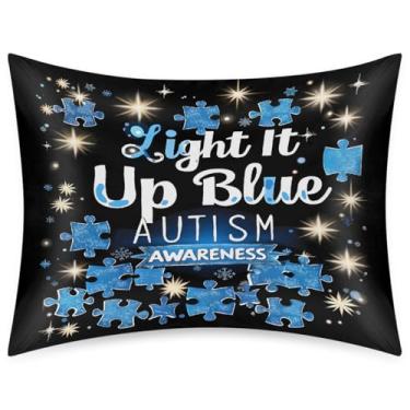 Imagem de Fronha de almofada de cetim de seda de tamanho padrão para cabelo e pele, macia, antiderrapante, refrescante, azul, autismo, com fecho de envelope para dormir, mulheres, homens, crianças, 50 x 66 cm