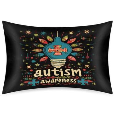 Imagem de Fronha Queen Size de cetim de seda para cabelo e pele, capa de almofada, macia, antiderrapante, com design de autismo, capas de almofada com fecho de envelope para dormir, mulheres, homens, crianças