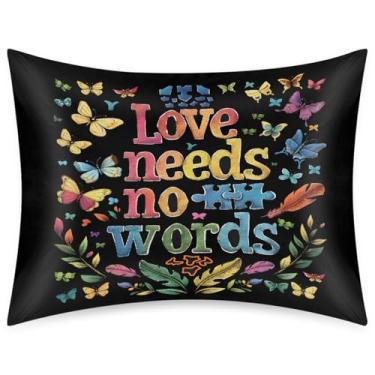 Imagem de Fronha de almofada de cetim de seda de tamanho padrão para cabelo e pele, capa de travesseiro macia com palavras refrescantes de autismo, com fecho de envelope para dormir, mulheres, homens, crianças