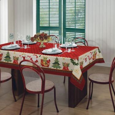 Imagem de Toalha de Mesa Natal 155x250cm 8 Lugares Papai Noel Algodão Lepper