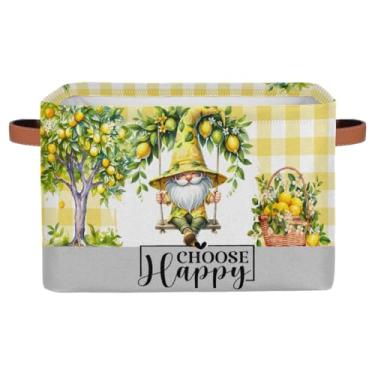 Imagem de Cestas de armazenamento pequenas fofas amarelas anãs com alças caixas de armazenamento de brinquedos infantis organizador de cubo de tecido dobrável para berçário, sala de estar, quarto, prateleiras