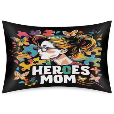 Imagem de Fronha Queen Size de cetim de seda para cabelo e pele, capa de almofada macia para meninas refrescantes arte autismo com fecho de envelope para dormir mulheres homens crianças 50 x 76 cm 1 peça