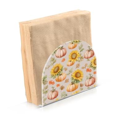Imagem de Blueangle Porta-guardanapos de girassóis e abóboras de outono - decoração de mesa de acrílico à prova de vento para cozinha e casa, dispensador de lenços de férias com porta-guardanapos verticais (590