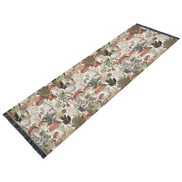 Imagem de xigua Tapete vintage de samambaia de cogumelo para corredores, 6 x 1,8 m, lavável, antiderrapante, com renda étnica, imitação de algodão e linho estilo tapete para cabeceira, cozinha, sala de estar