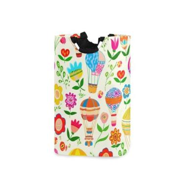 Imagem de GakkiGii Cesto de lavanderia bonito com balão de ar quente com alças, cesto de roupa dobrável à prova d'água para lavanderia, dormitório, família, armazenamento de banheiro