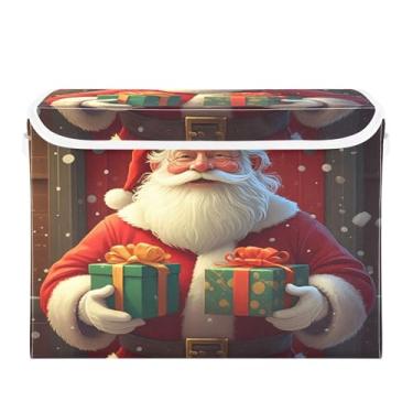 Imagem de SEHANY Cestas de armazenamento de Papai Noel de Natal com tampas, organizador de caixas de armazenamento de tecido para armário de roupas, cobertor de escritório, berçário, 42 x 32 x 30 cm