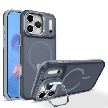Imagem de Capa de luxo fosca transparente com suporte, resistente a impactos e com ímã, para iPhone 17, 16, 15, 14 Plus, 13, 12 Pro Max, 17 Air e 16e (para iPhone 16e/CINZA)