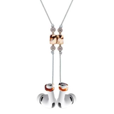 Imagem de Alça magnética antiperda para AirPods Pro 2/1, AirPods 4/3/2/1 – Colar premium ultraleve com fecho magnético instantâneo e alças de silicone (corda cinza + creme latte)