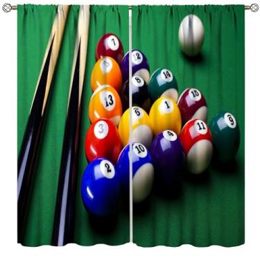 Imagem de Cortina de bilhar, tema esportivo, decoração de casa, para quarto, sala de estar, café, tratamento de janela, conjunto com 2 painéis, tamanho total 106,7 cm L x 114,3 cm C