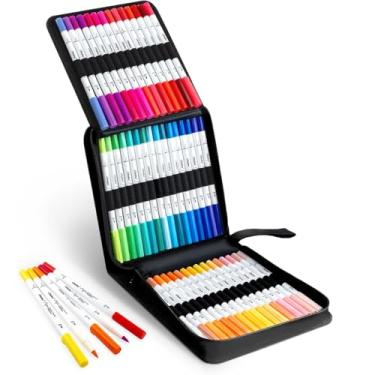 Imagem de Kit 60 Canetas Aquarela Ponta Dupla – Brush Pen + Fineliner 0.4mm – Estojo Organizador, Ideal para Desenho e Lettering