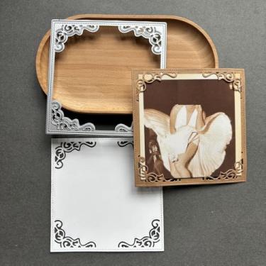 Imagem de LZBRDY Matrizes de corte para molduras, modelo de design de fundo para álbuns, cartões comemorativos, fotos de álbuns, artesanato de papel DIY, cartolina (moldura de foto de renda 11,7 x 11,7 cm)
