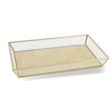 Imagem de Bandeja Decorativa em Vidro e Metal Dourado 30cm KV0325 BTC
