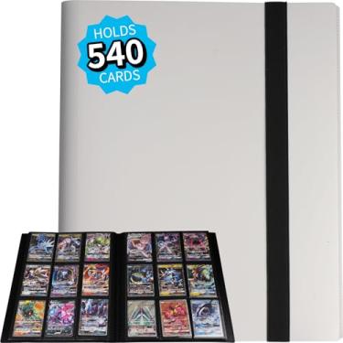 Imagem de Fichário de 540 cartões colecionáveis – Álbum de cartas com 9 bolsos com 30 páginas, porta-cartões de carregamento lateral para Pokémon, MTG, TCG, YuGiOh, esportes e cartões de tamanho padrão (branco)