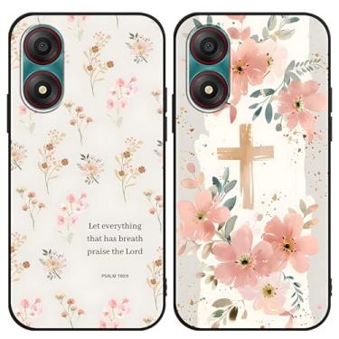 Imagem de Zrutru Pacote com 2 capas de telefone florais de desenho animado para Zte Blade A34 16,8 cm, lindas capas com estampa de colagem de flores kawaii, design estético, capa protetora de TPU preta para
