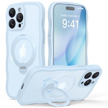 Imagem de GolbinBox Capa para iPhone 15 Pro Max, [compatível com Magsafe] [Suporte magnético de 360°] [Cute Wave Edge] [Proteção de nível militar de 5,5 metros] Capa de telefone feminina fosca translúcida para