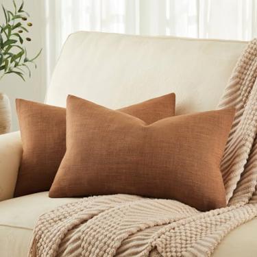 Imagem de ZeeMart Conjunto de 2 capas de almofada lombar de linho de algodão rústico, caramelo, 30 x 50 cm, capas de almofada decorativas para sofá cama, sala de estar, decoração de casa