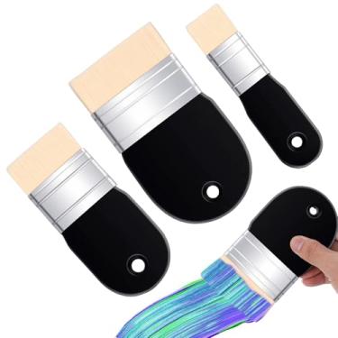 Imagem de Conjunto de 3 pincéis de pintura plana, pincéis planos largos de 1/2/3 polegada com alça de bétula, pincéis artísticos para aquarela, óleo e tintas acrílicas