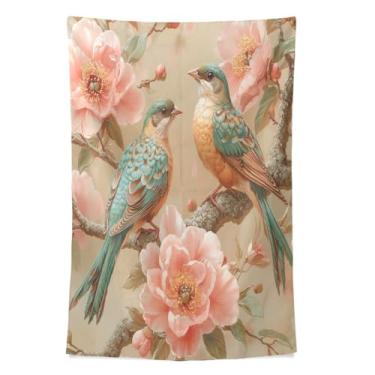 Imagem de STAYTOP Tapeçaria de Pássaro Fofo no Ramo de Flores Tapeçarias para Decoração de Casa Dormitório Sala de Estar Quarto Tapete de Parede (60×40in)