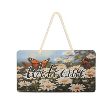 Imagem de Burbuja Margarida Flores Borboleta Placa de Boas-Vindas para Porta da Frente, Placa de Boas-Vindas de PVC para Decoração de Férias, 15 x 28 cm