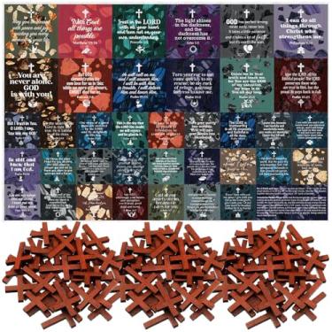 Imagem de Painel de colcha de oração de bolso, quadrados com pequenas cruzes de madeira, mini escritura, faça você mesmo, colcha de oração de bolso para amigos, família, presente espiritual, presente de Natal