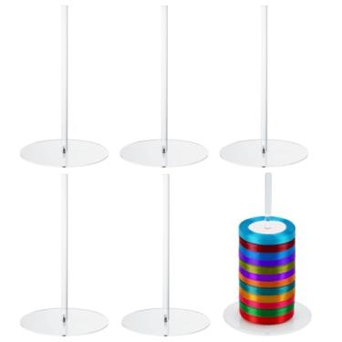 Imagem de ORIGACH Conjunto de 6 suportes de fita acrílica, organizador de fitas, organizador de fitas, suporte de carretel para costura, artesanato, malha, guirlanda, rolo de tule, florista, artes, embrulho