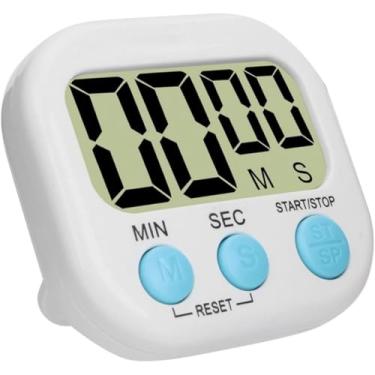 Imagem de Timer Digital para Cozinha com Cronômetro, Relógio com Imã LCD, Alarme, Suporte para Mesa ou Gancho, Branco ou Preto