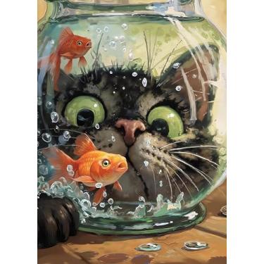 Imagem de EIBEILI Conjunto de pintura de diamante adulto para gatos e aquários de peixes, pintura de diamante 5D, pintura de diamante faça você mesmo, artesanato com pedras preciosas 30 x 39,9 cm