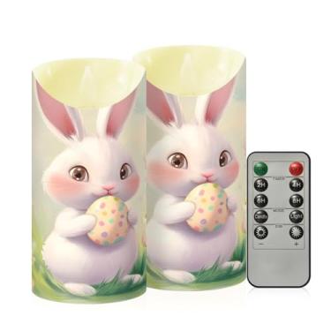 Imagem de Wassud Pacote com 2 velas fofas de coelho sem chama com controle remoto, velas realistas cintilantes com temporizador, velas decorativas para Natal, casamento, festa, decoração de casa média