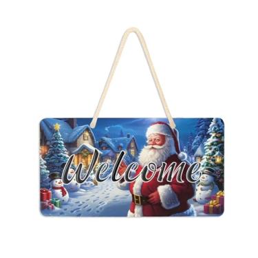 Imagem de Burbuja Placa de boas-vindas de Papai Noel para porta da frente, placa de boas-vindas de PVC para decoração de férias, 15 x 28 cm