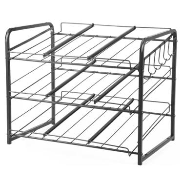 Imagem de Organizador de lata empilhável de 3 níveis, suporte de dispensador de latas de alimentos para bebidas com gancho, organizador de lata resistente ao desgaste para armário de cozinha pequeno e despensa