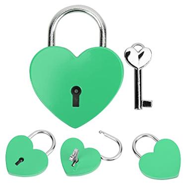 Imagem de Generic Cadeado de Bloqueio de Coração Requintado Colorido para Caixa de Jóias Coleção de Bloqueio de Chave para Crianças e Amigos Suprimentos de Artesanato de Metal (Verde)