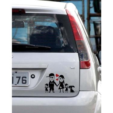 Imagem de Adesivo De Carro Família Feliz Casal + 2 Filhas + Cachorro
